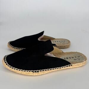 MANEBI Black Suede Espadrille Mules Pointed Toe Flat Slides Women Size 8